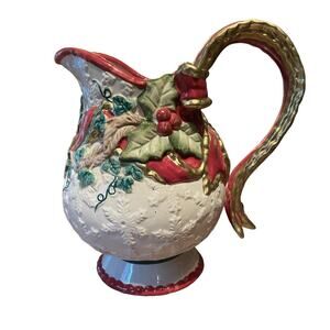 EUC - Vintage 1994 White, Red and Green Fitz & Floyd Holiday Pitcher